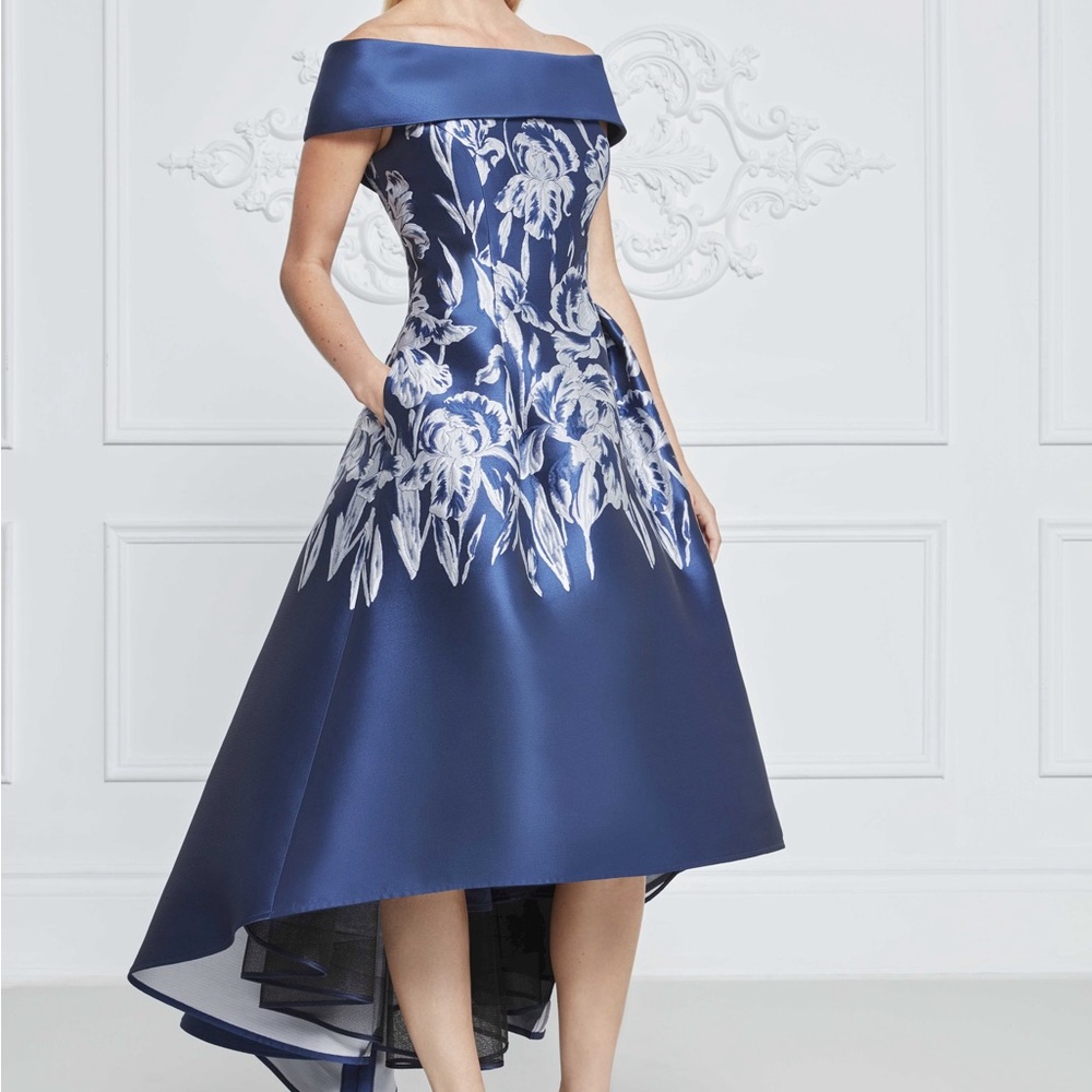 Elegant Off-Shoulder Blue Floral Dress